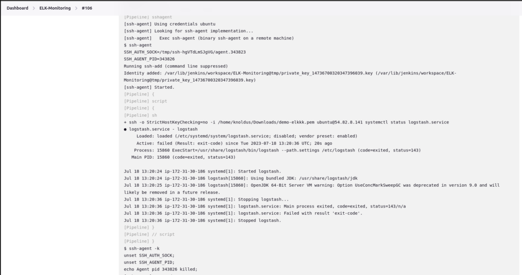 Output : logstash service is not running for ELK Stack monitoring