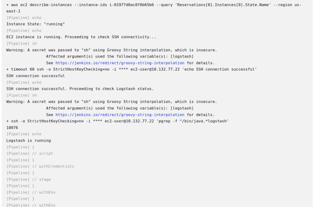 Output : Pipeline success as everything is OK for ELK Stack monitoring