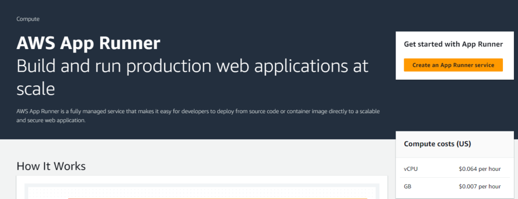 Go to AWS App Runner Console to create new service