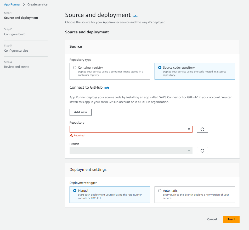 Step1: Add GitHub Repository to connect to AWS App Runner