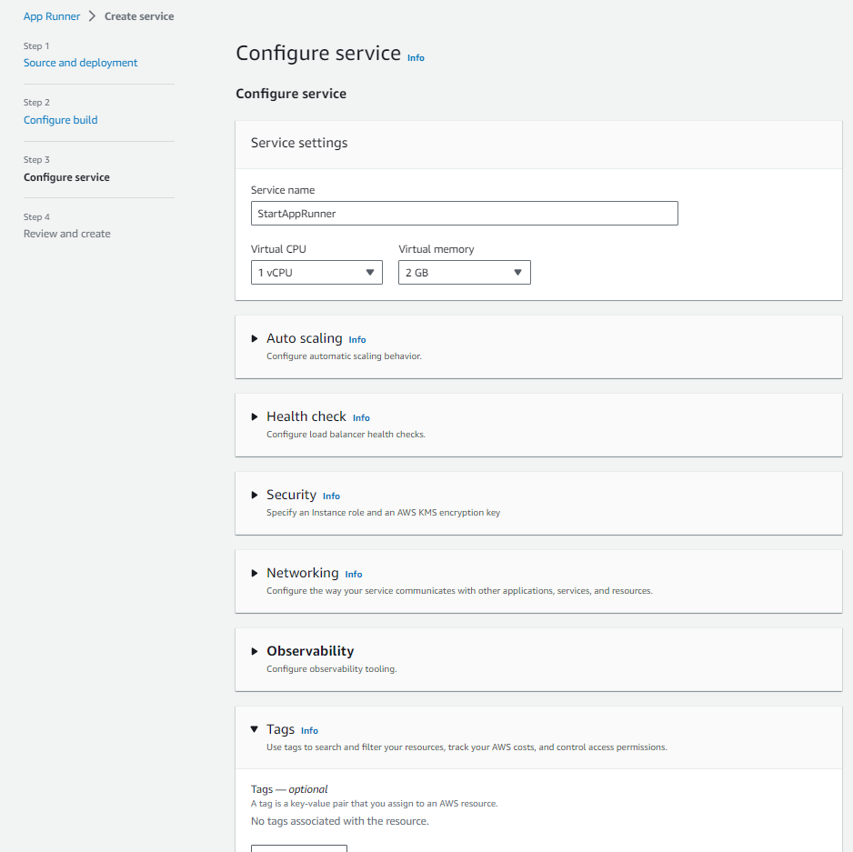 Configure AppRunner service parameters