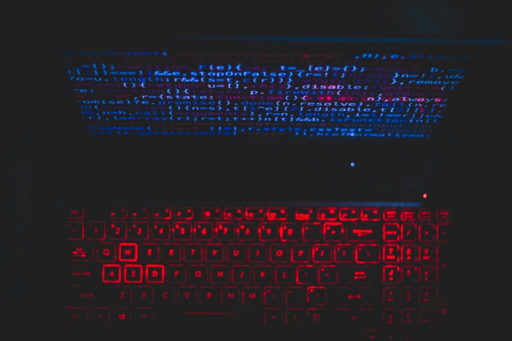 blue and red light from computer