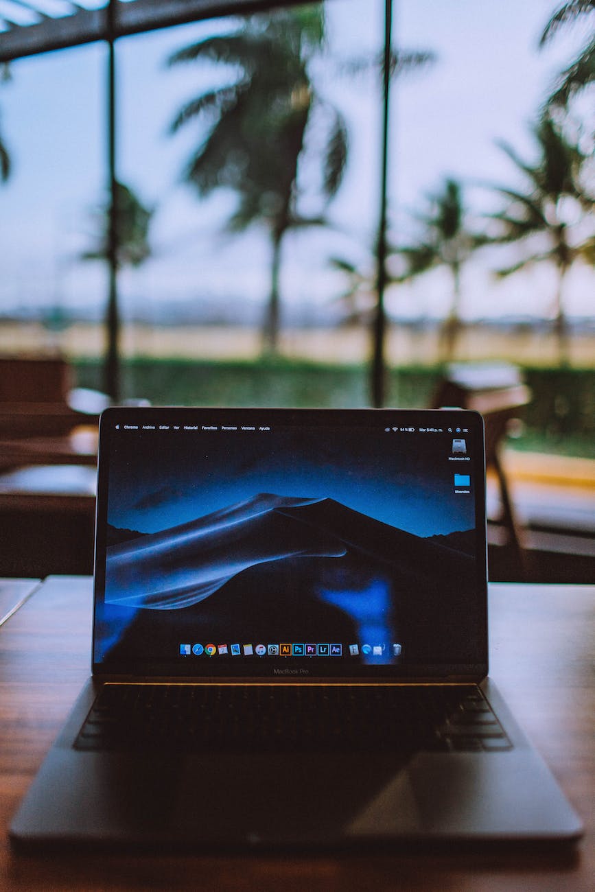 black laptop computer turned on