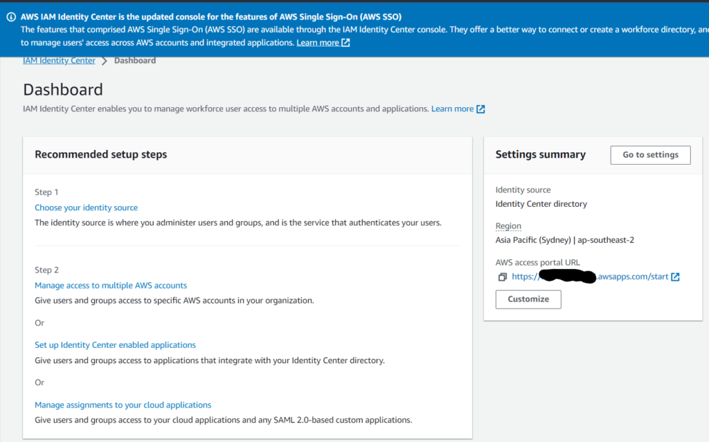 IAM Identity Center Dashboard