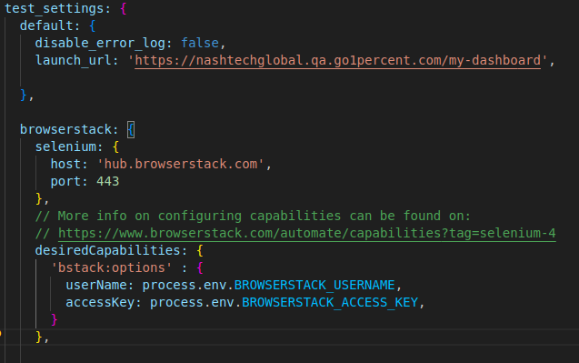 Nightwatch.config.js file of cloud testing