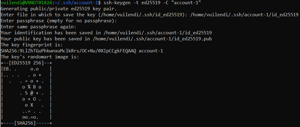 Run command to generate an SSH key for account-1