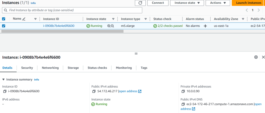 EC2 instance dashboard
