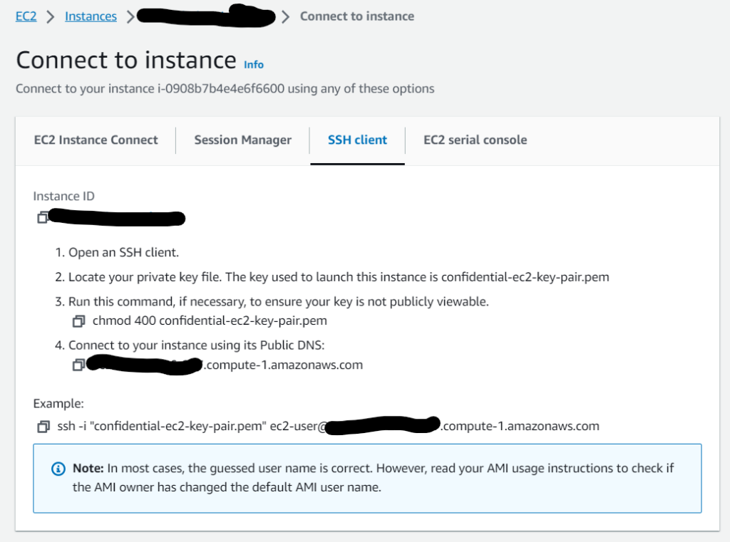 Using SSH to connect to EC2 instance