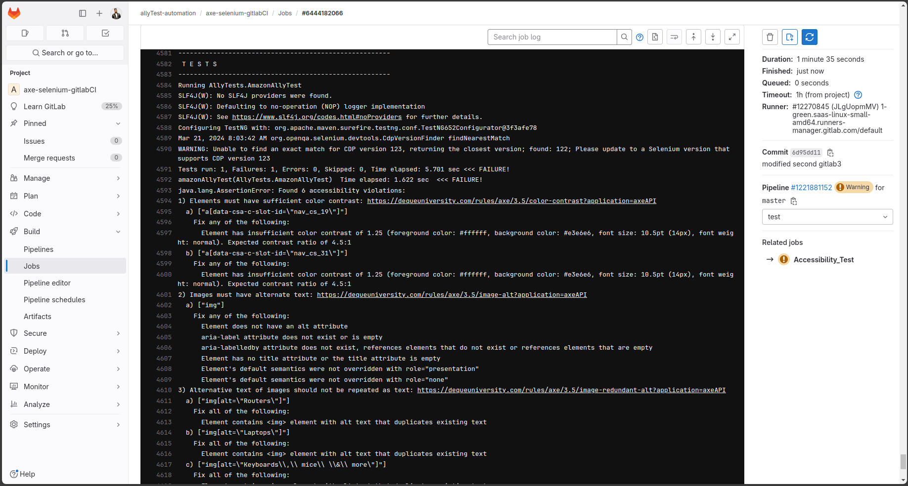 Accessibility Testing using axe selenium and integrate with Gitlab