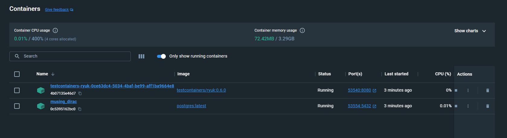 running containers in Docker