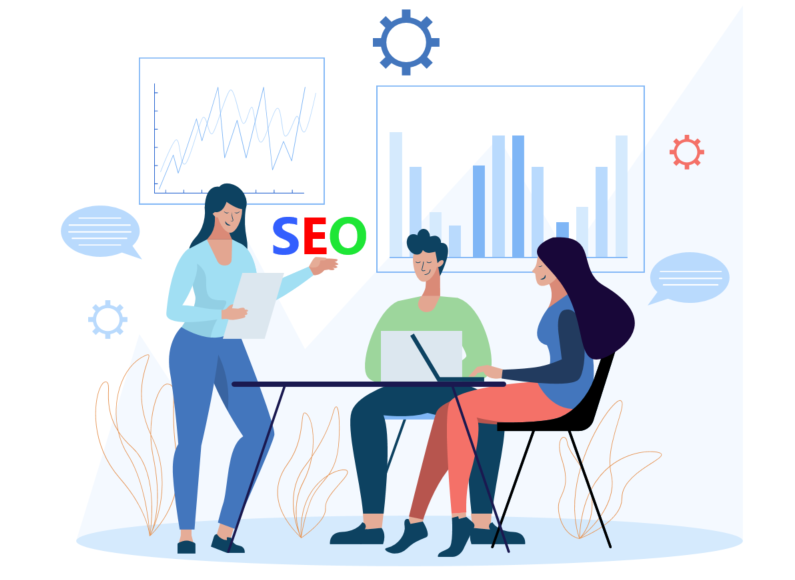 group of people discussing SEO tactics for their business