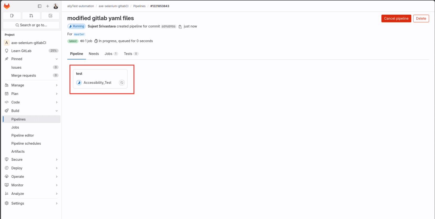 Accessibility Testing integrate with CI pipeline