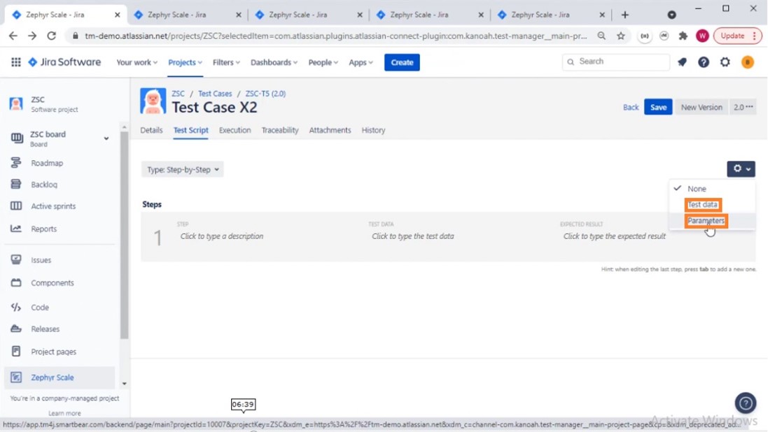 Picture 9: The two options for parameterizing test cases and test steps