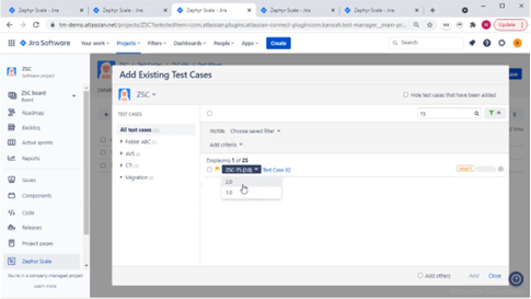 Picture 8: Adding versions to test cycle