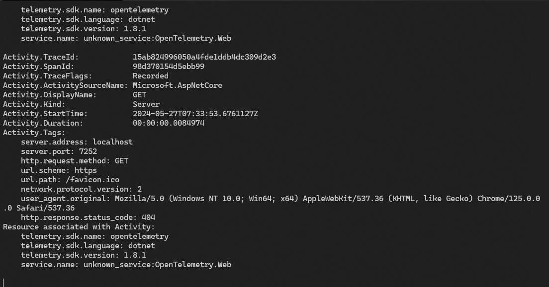 OpenTelemetry console output