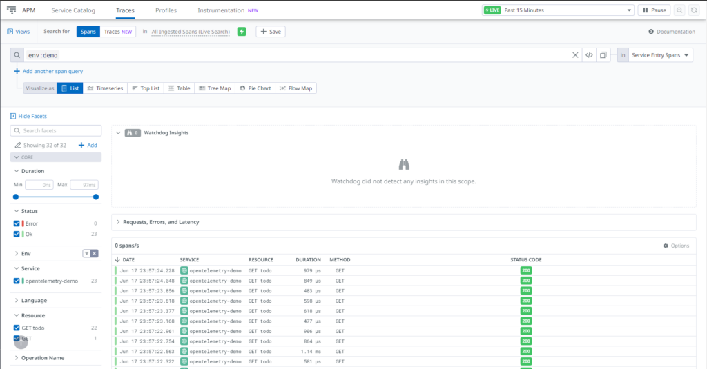 Datadog traces explorer