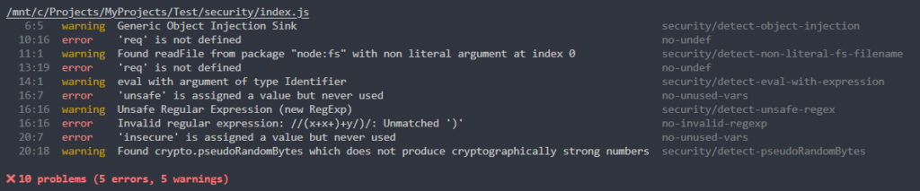 eslint check security