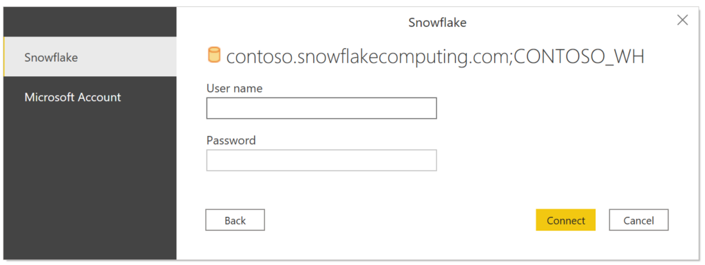 Enter Snowflake Connection Details