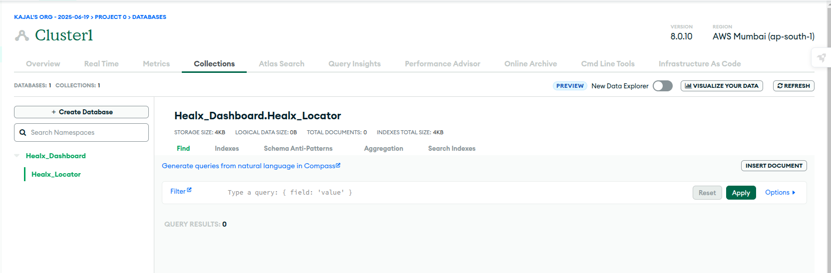 Create database and collection