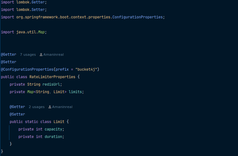 Rate limiter properties for setting the properties