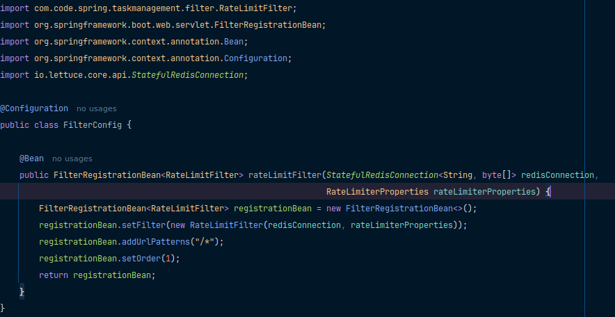 Filter configuration for setting up the order