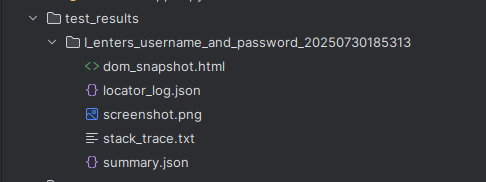 Python BDD test failure context folder structure
