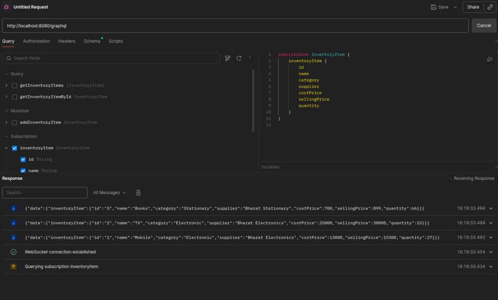 Subscription in GraphQL in Spring Boot