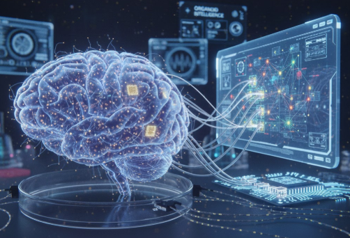 Organoid Intelligence (OI) uses of brain organoids—tiny tissue cultures grown from stem cells that embody the structure and function of the brain