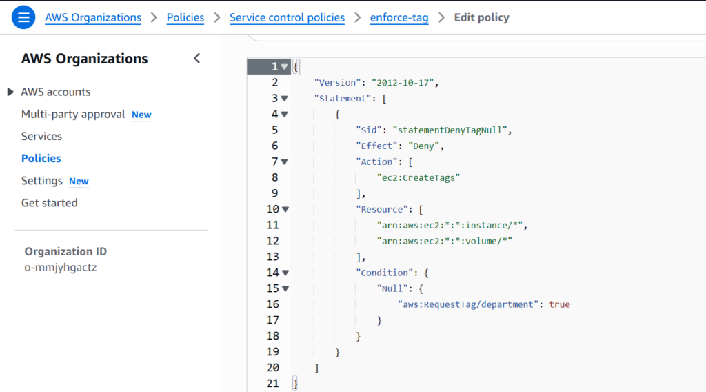 In the cloud tag governance, we should use SCP to enforce users input tag
