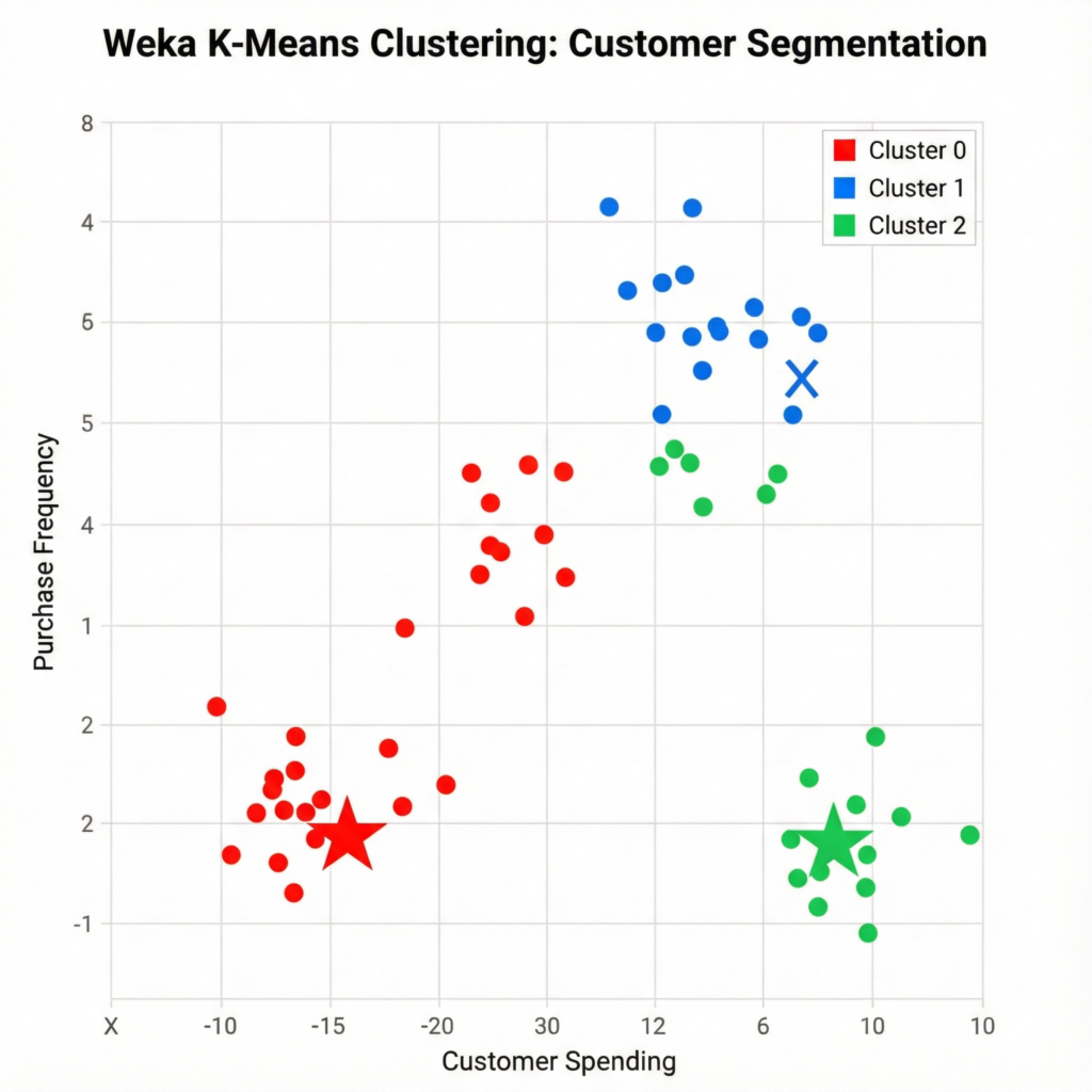 Gemini_Generated_Image_xhm3e7xhm3e7xhm3 Weka machine learning K-means clustering visualization showing customer segmentation analysis