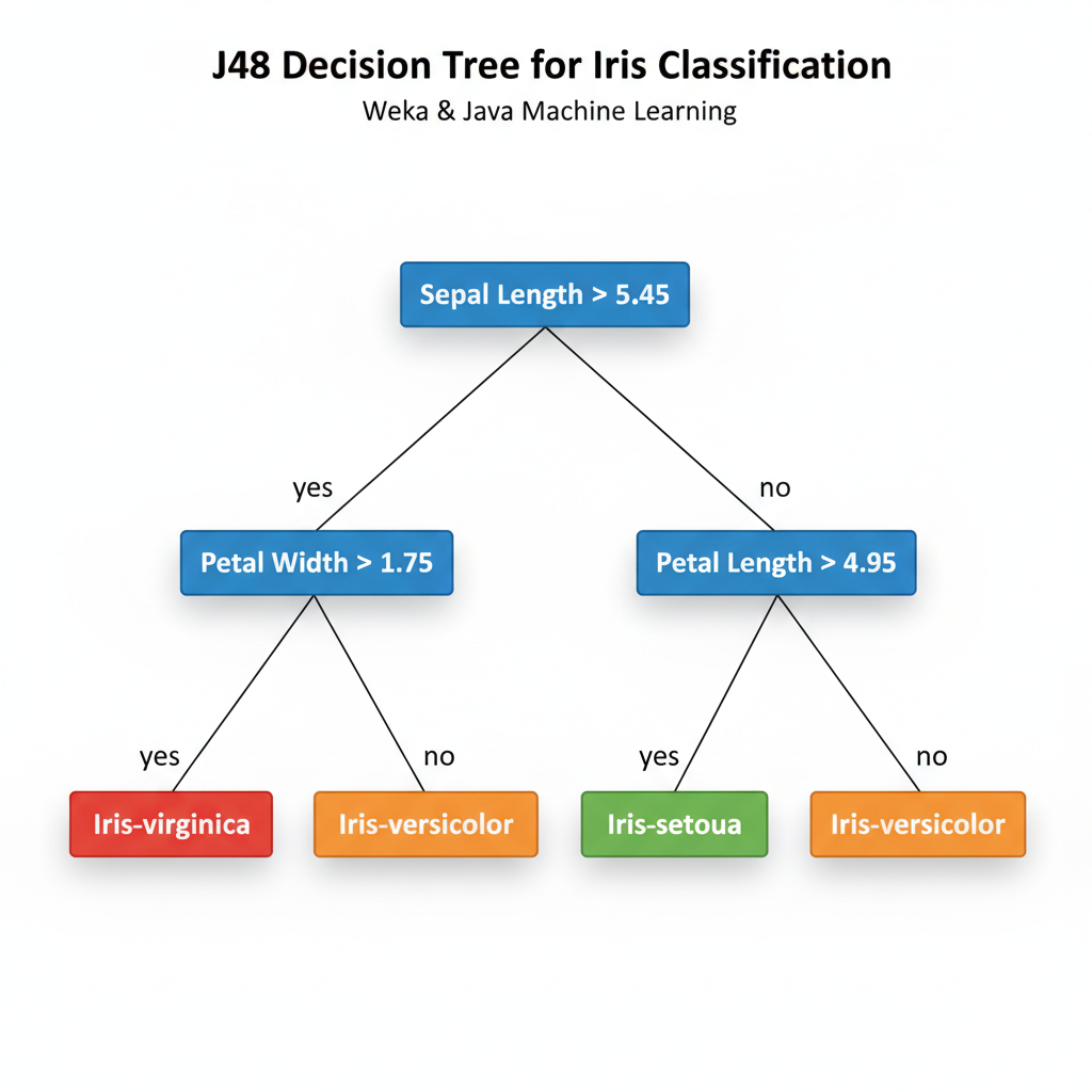 generated-image(3) Weka J48 decision tree machine learning example showing iris flower classification with rules