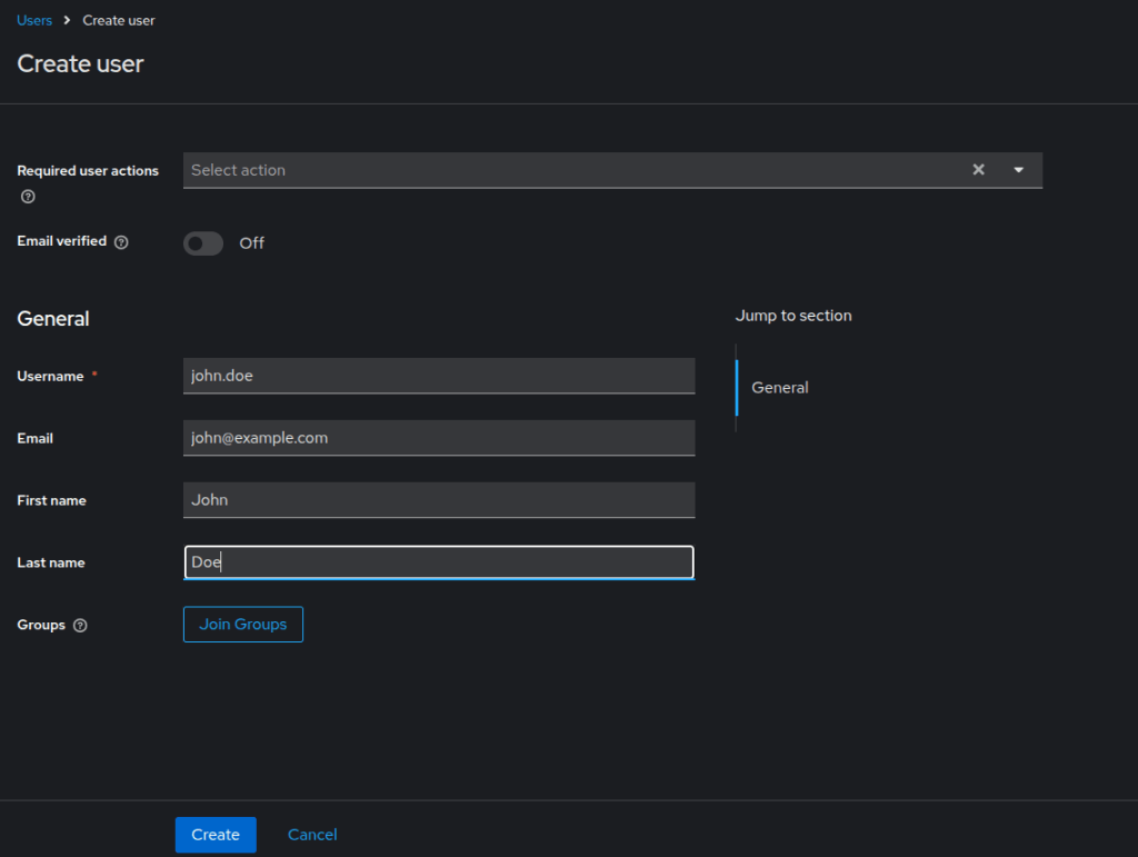 Create user through Keycloak admin console