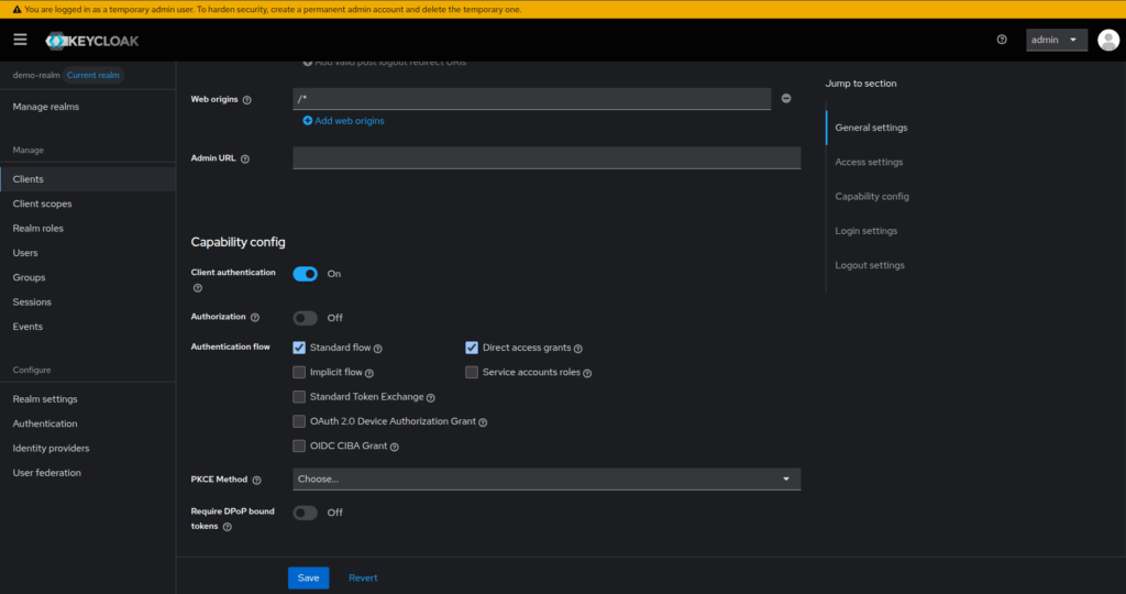 Enable the Direct Access Grants Authentication Flow for the Client