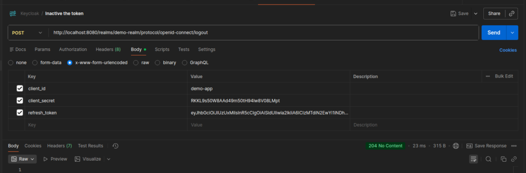 Inactive the Token using Postman