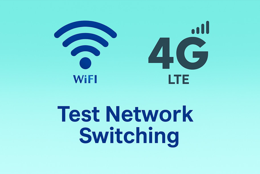 WiFi and 4G LTE icons illustrating network switching test between wireless connections