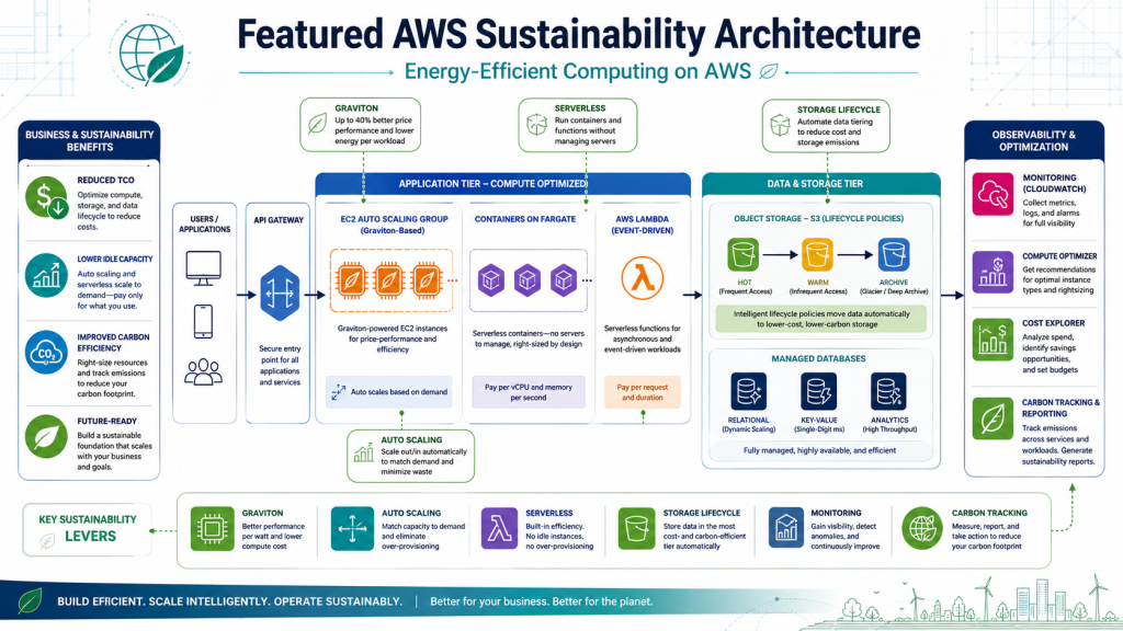 Energy-efficient computing AWS architecture for reducing TCO, optimizing workloads, and lowering cloud carbon footprint