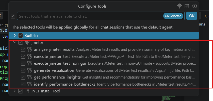 Enabling all six jmeter tools for Agent mode