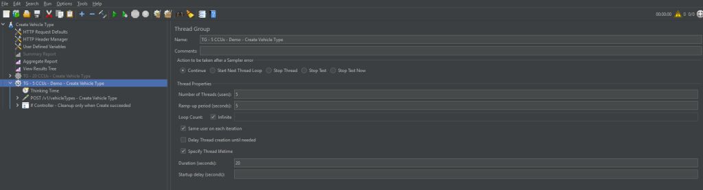 Apache JMeter's desktop UI, the way I normally design and run test plans manually